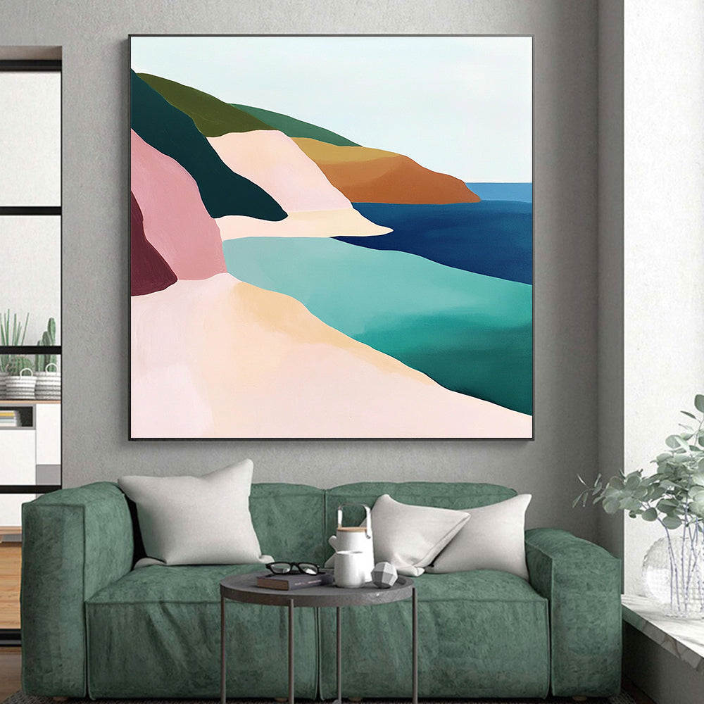 Minimalist Coastal Landscape Abstract Painting with Serene Geometry WINK273