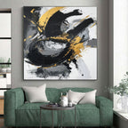 Gold - Black Abstract Swirl Painting with Elegant Movement WINK367