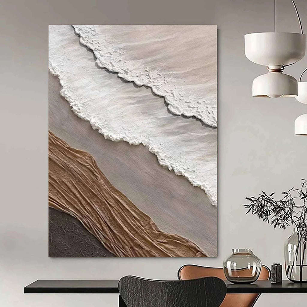 Layered Textile - Like Abstract in Neutral Tones Painting for Eclectic Interiors HENG344