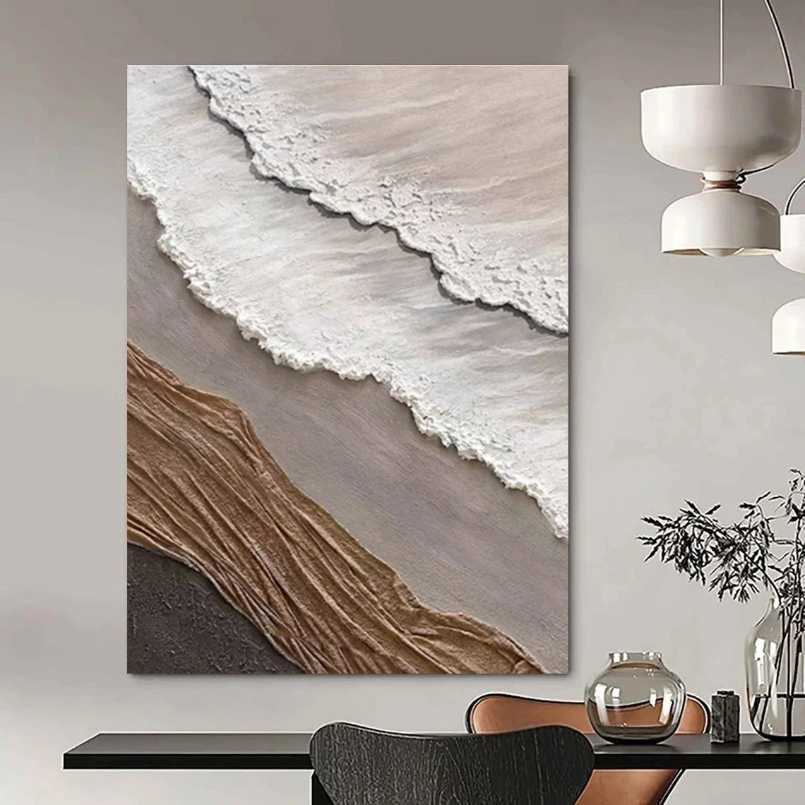 Layered Textile - Like Abstract in Neutral Tones Painting for Eclectic Interiors HENG344