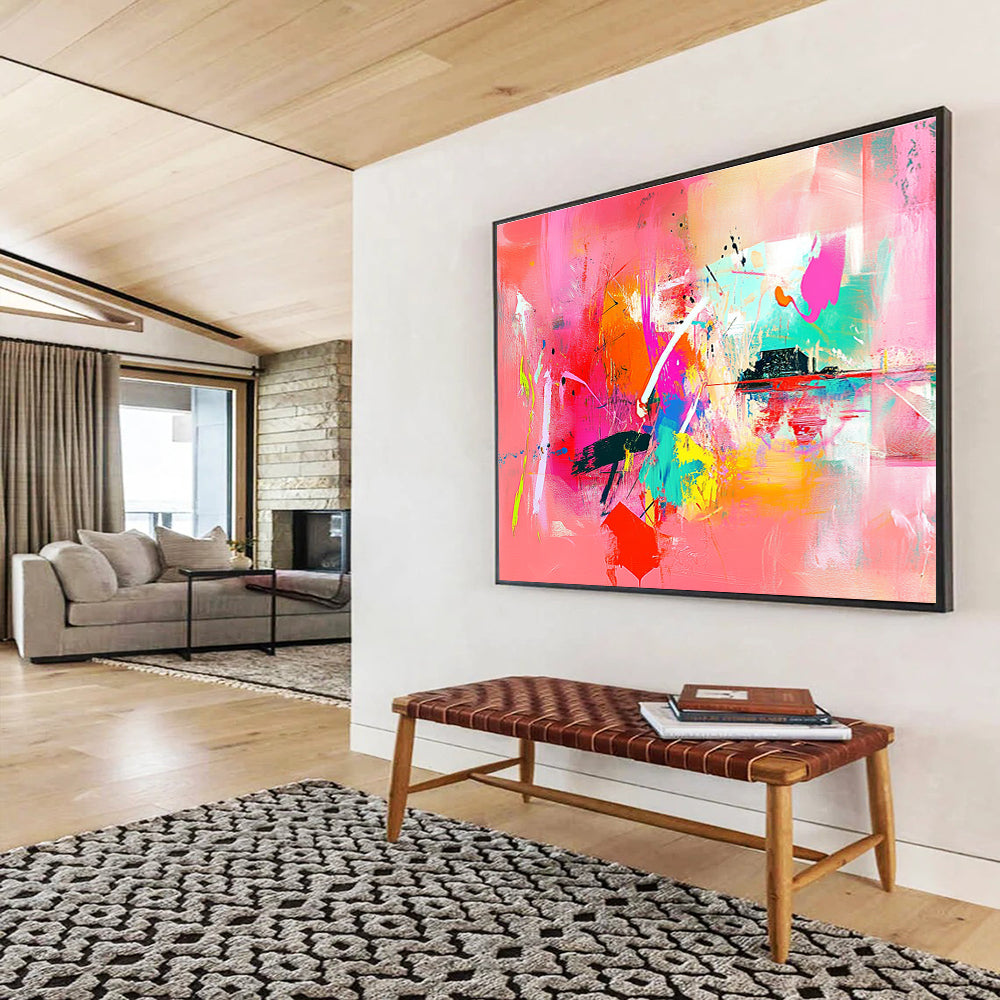 Vivid Pink Abstract Playful Energy Explosion Painting ABS126