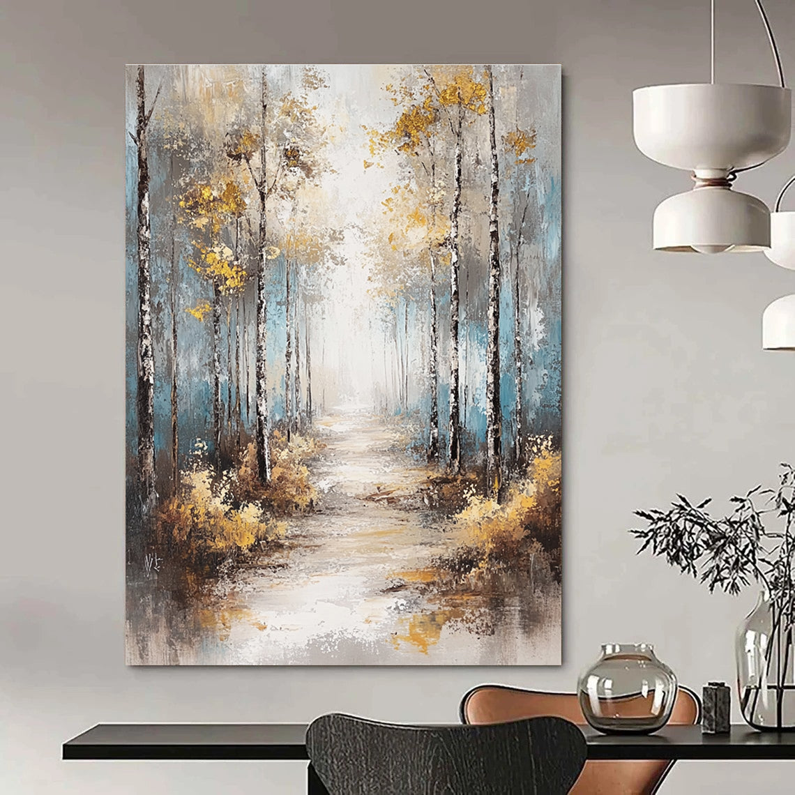 Golden Forest Path - Enchanted Landscape Abstract Painting GAB0500