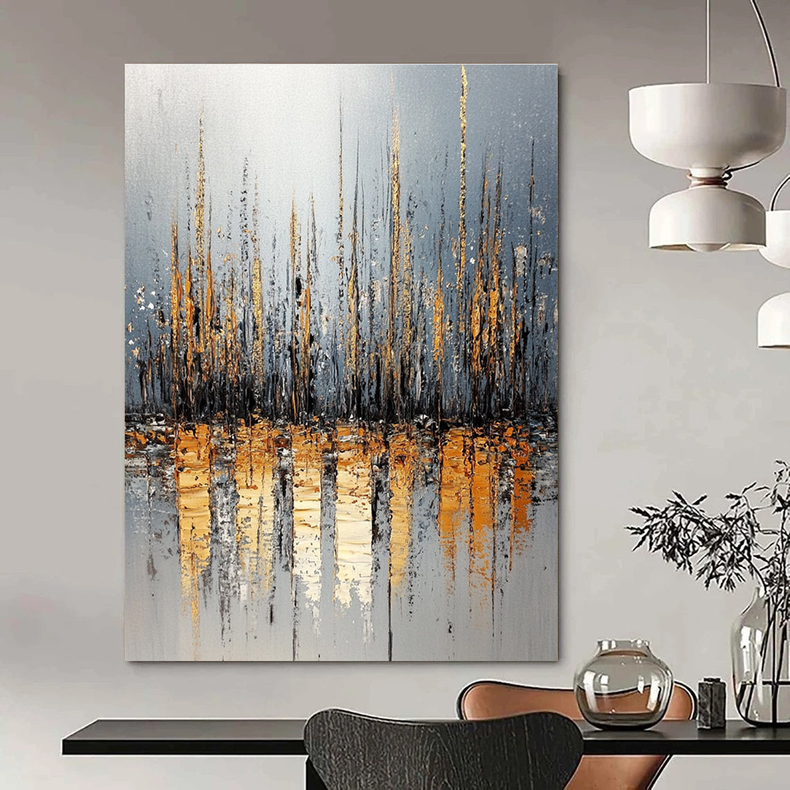 Golden Cityscape Abstract Painting for Luxurious Home Offices GAB0791