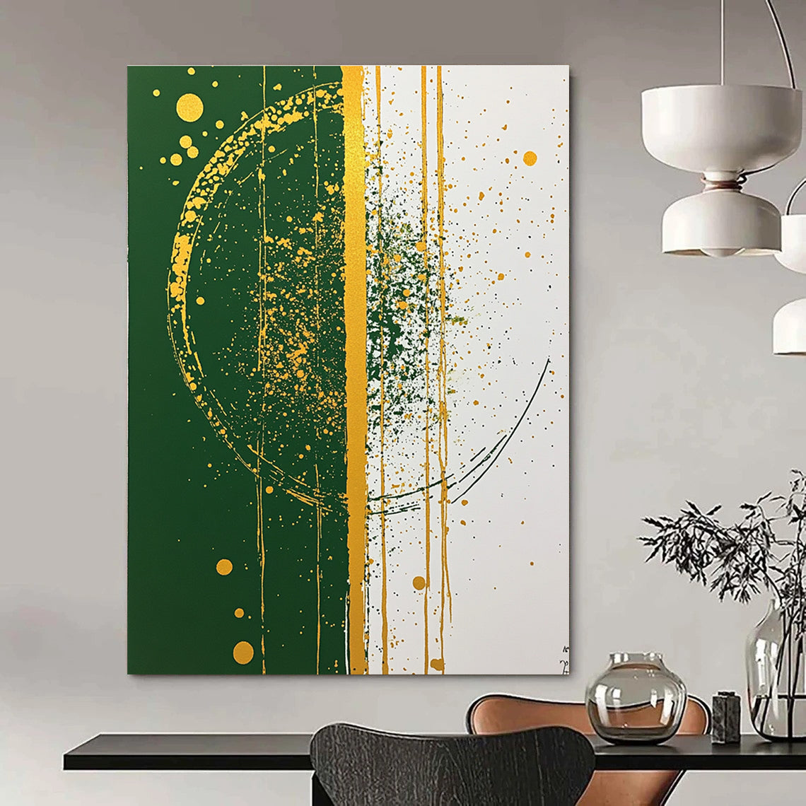Green and Gold Splatter Bold Abstract Painting GAB0332
