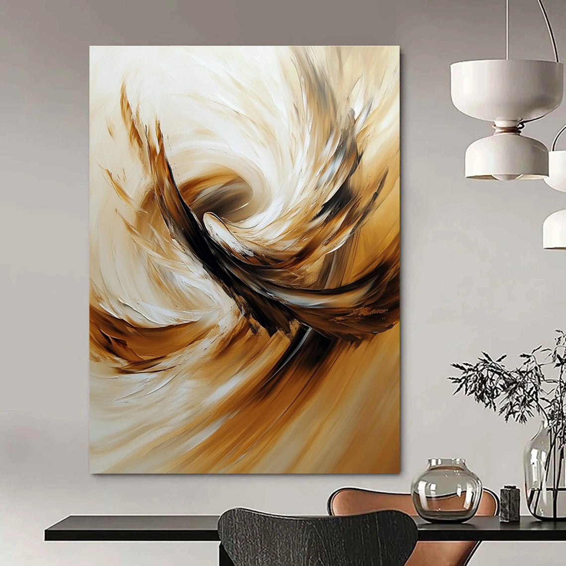 Swirling Brown Feathers Abstract Painting for Luxury - Styled Lounges GAB1109