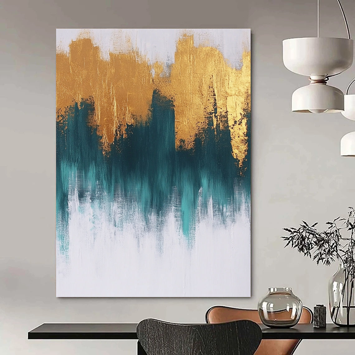 Golden and Teal Abstract - Luxurious Color - Block Art GAB0503