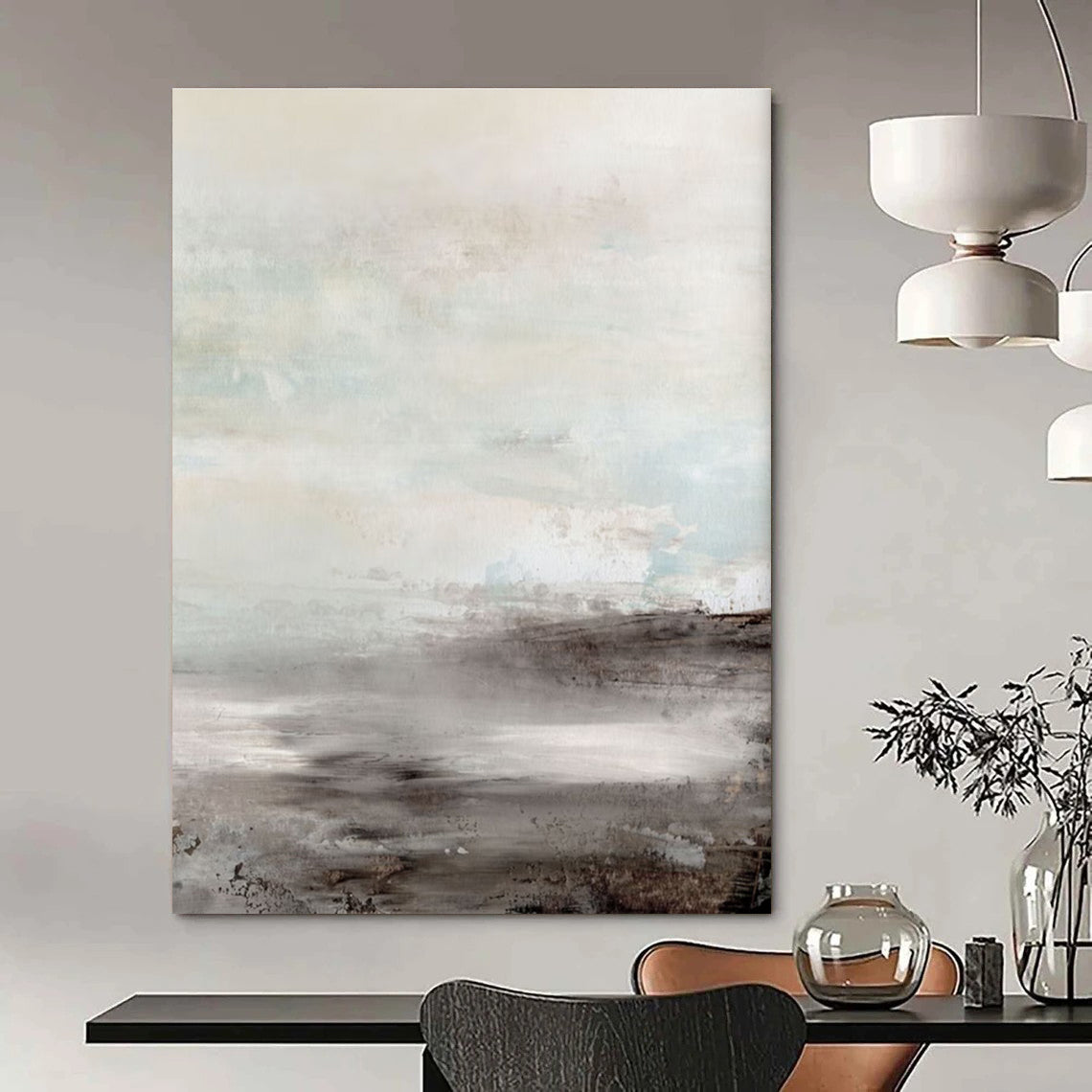 Light - Toned Landscape Abstract Painting for Minimalist Home Offices HENG154