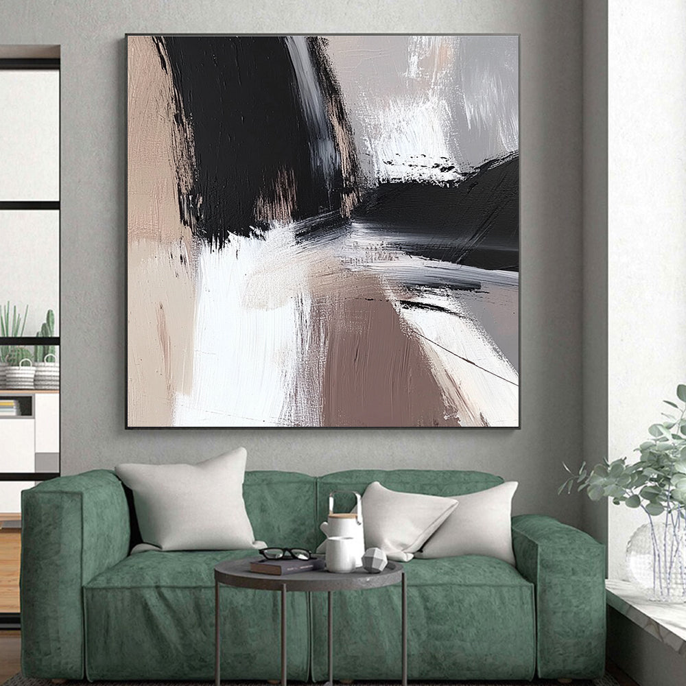 Dynamic Monochrome Abstract Painting with Flowing Movement WINK504