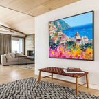 Coastal Town Abstract Painting for Mediterranean - Style Resorts YHT473