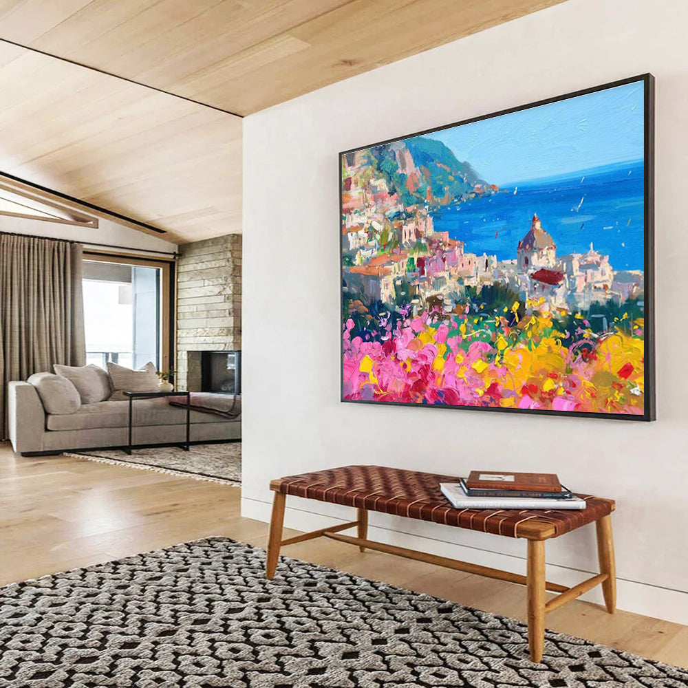 Coastal Town Abstract Painting for Mediterranean - Style Resorts YHT473