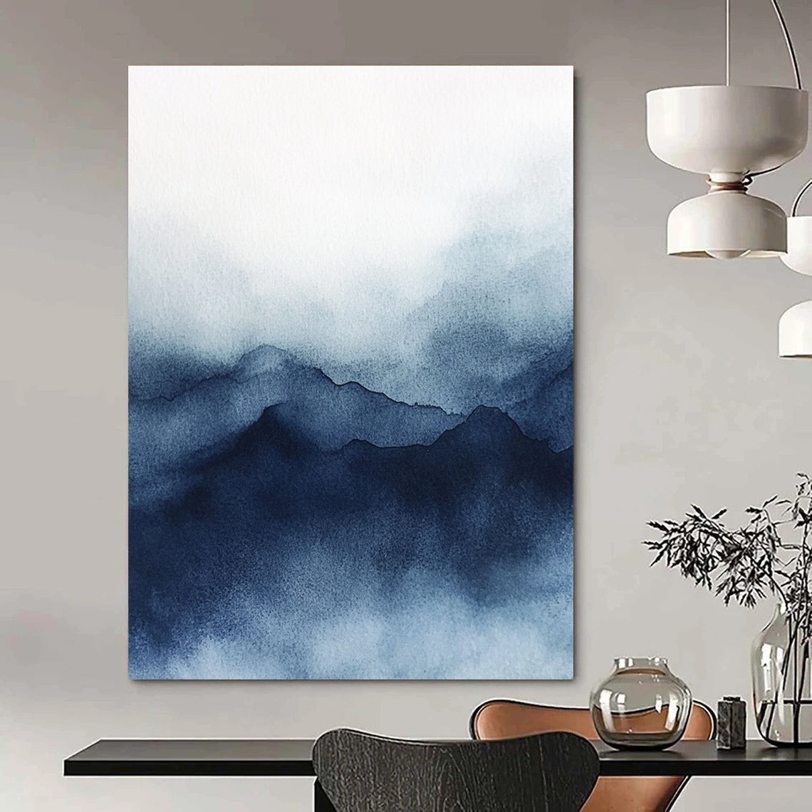 Blue Watercolor Mountain Silhouette Abstract Painting for Nature - Inspired Bedrooms GAB0981
