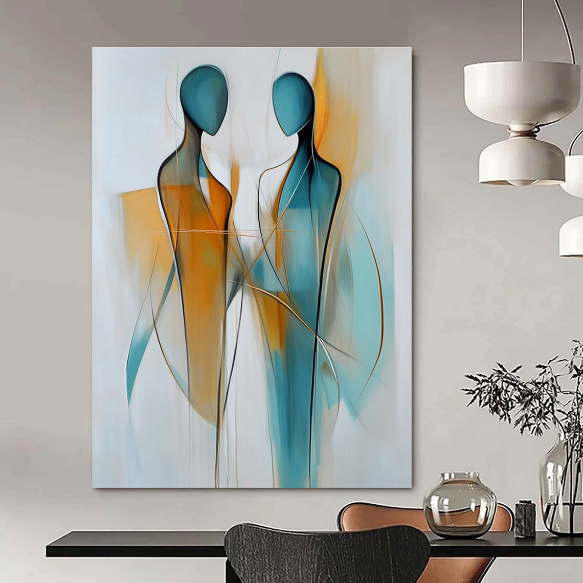 Connected Figure Abstract Painting for Community Center Gathering Spaces GAB1178