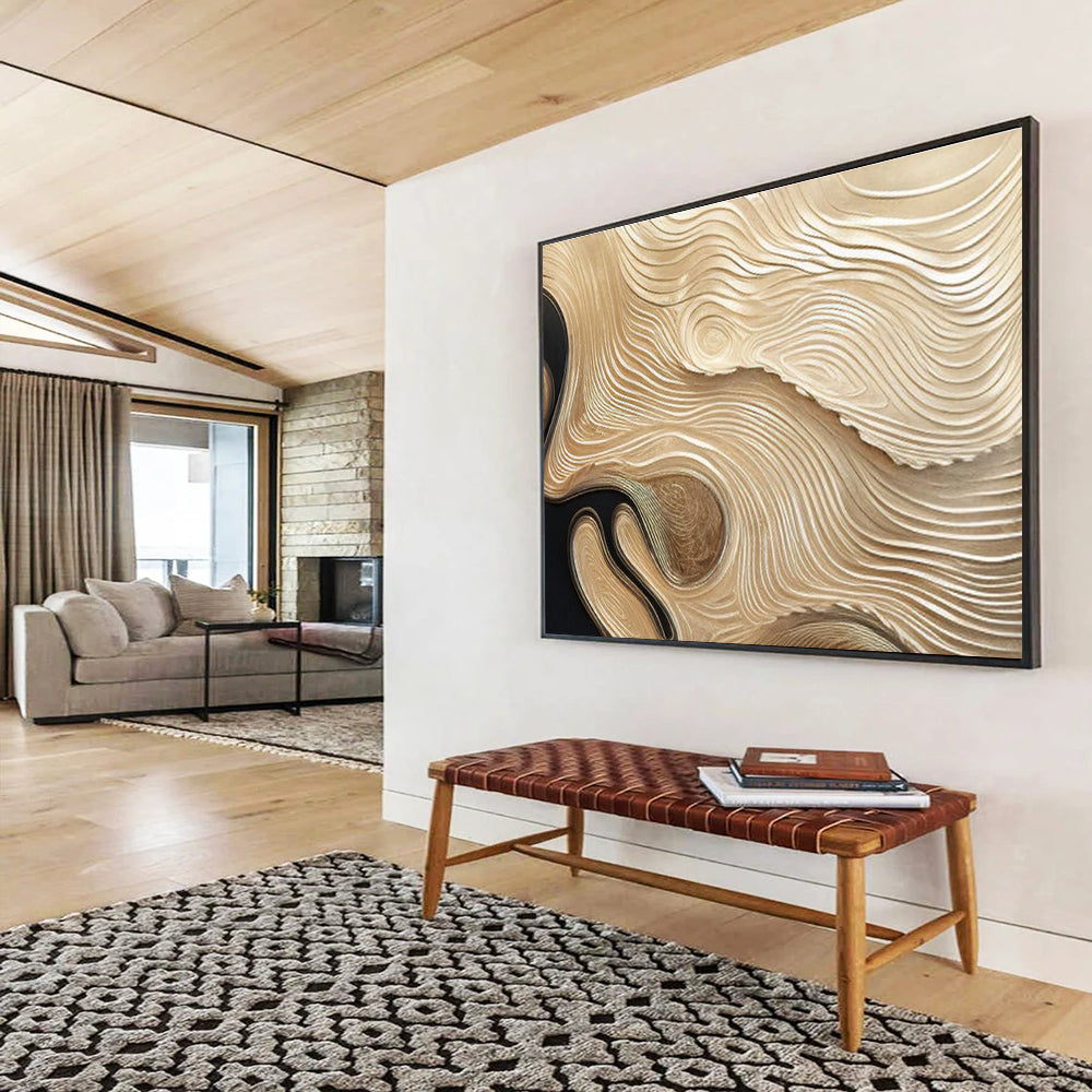 Golden Wave Abstract Painting for Luxurious Interiors YHT100