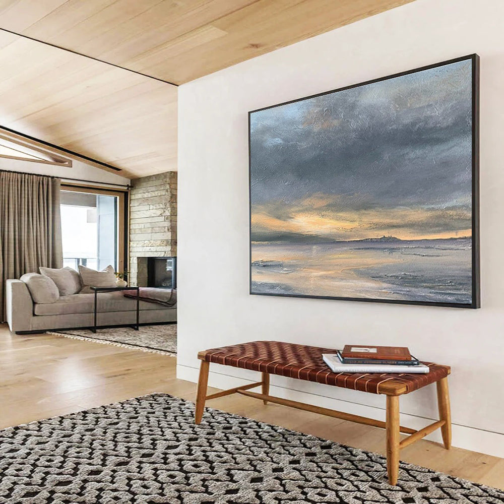 Sunset Over Coastal Horizon Landscape Abstract Painting for Art - Lovers’ Homes YHT022
