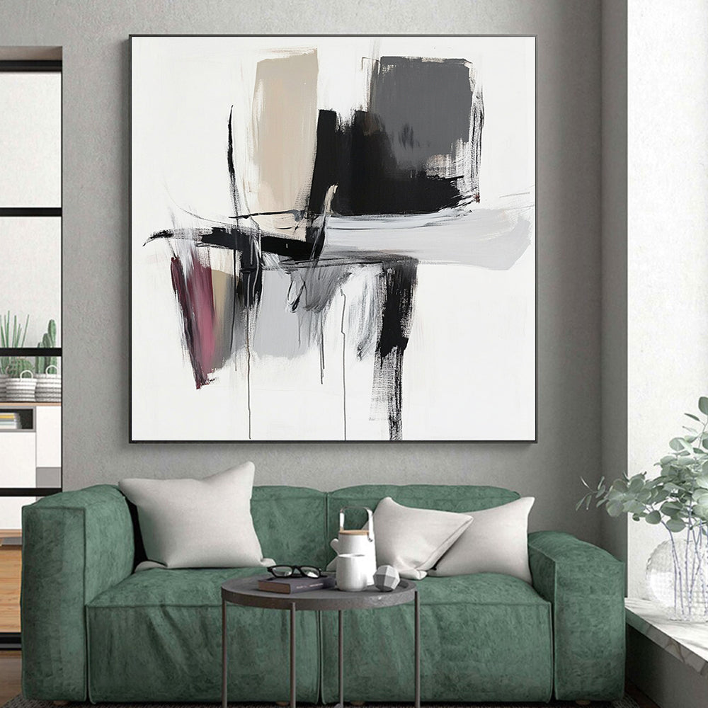 Black Gray White Abstract Painting with Dynamic Strokes WINK666