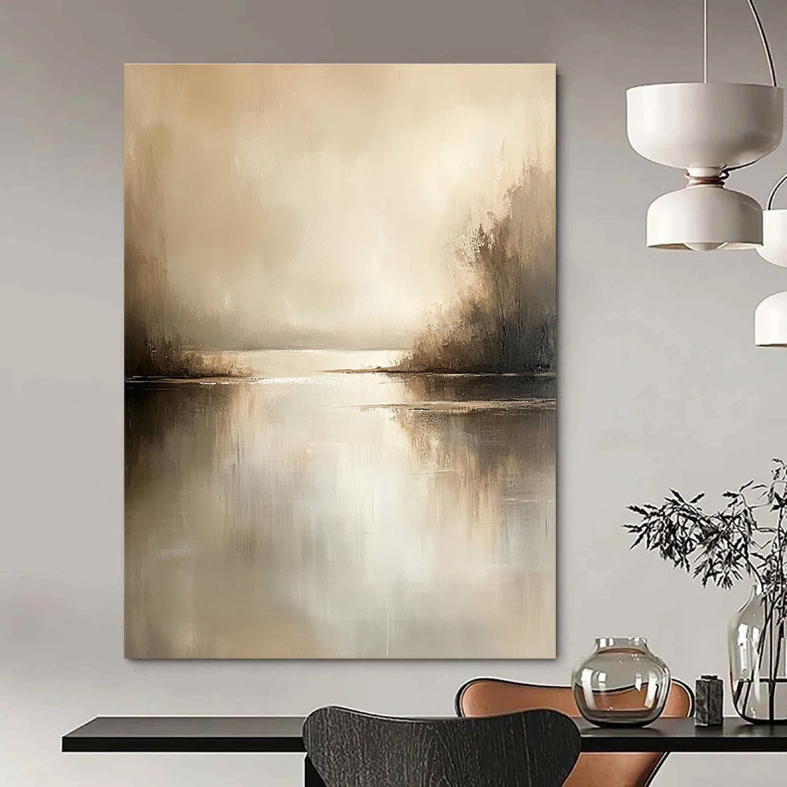 Beige Lake Abstract - Subtle Landscape Abstract Art GAB0527