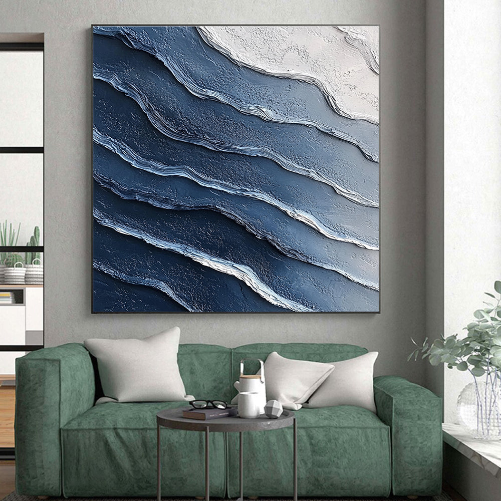 Blue and White Waves Abstract Painting with Coastal Calm WINK072