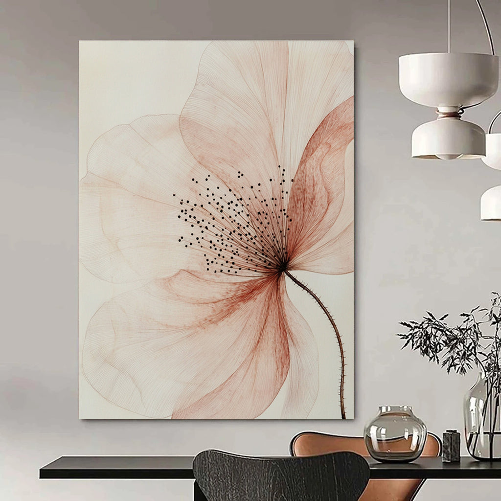 Delicate Pink Flower Sketch Abstract Painting with Fine Details GAB0073