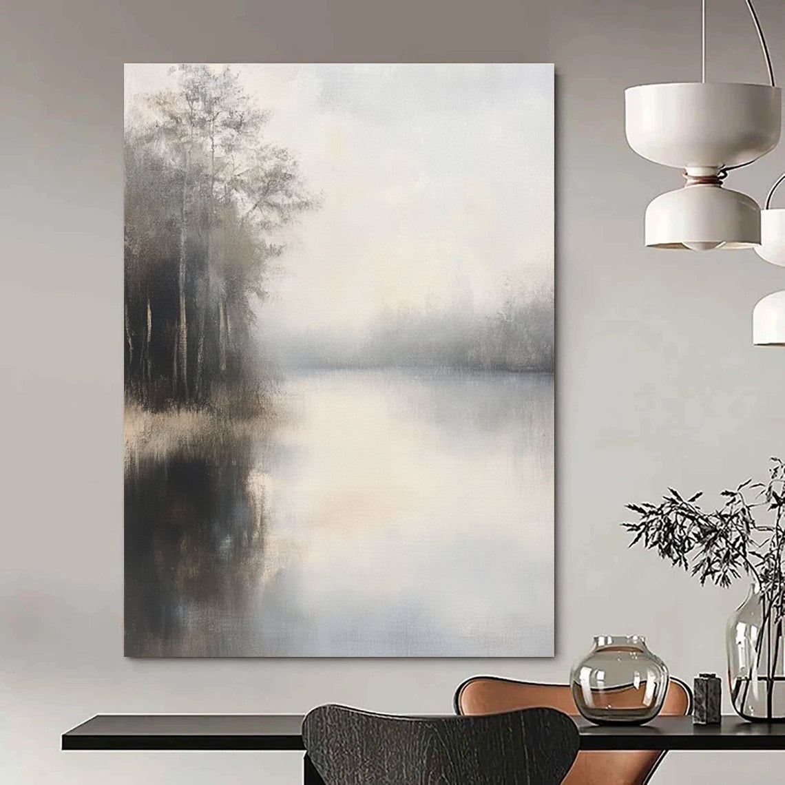 Lake in the Mist Ethereal Waterscape Abstract Painting GAB0239