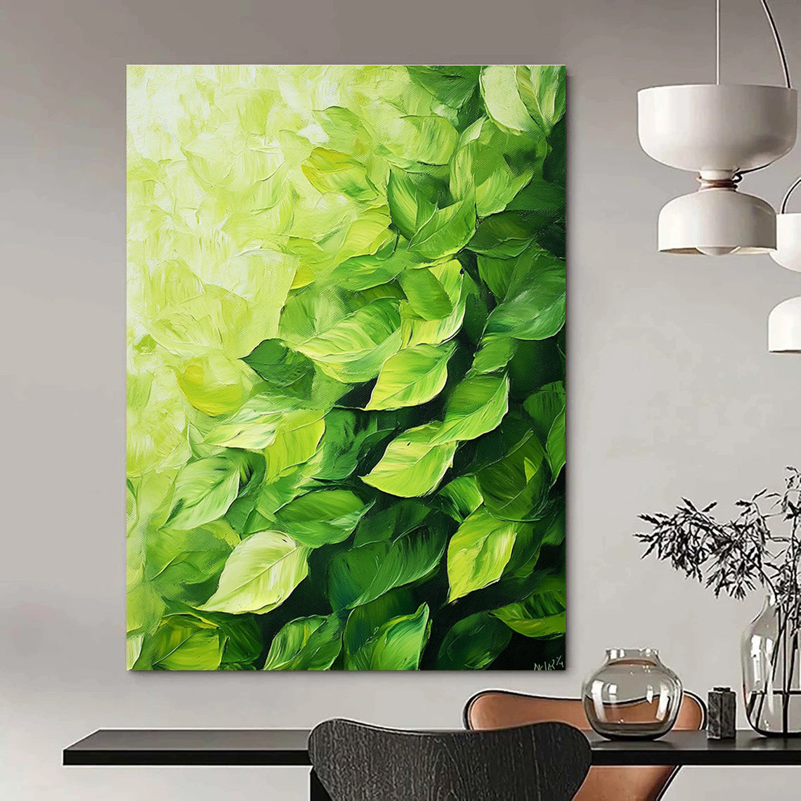 Lush Green Leaf Textures Painting of Vibrant Nature GAB0168
