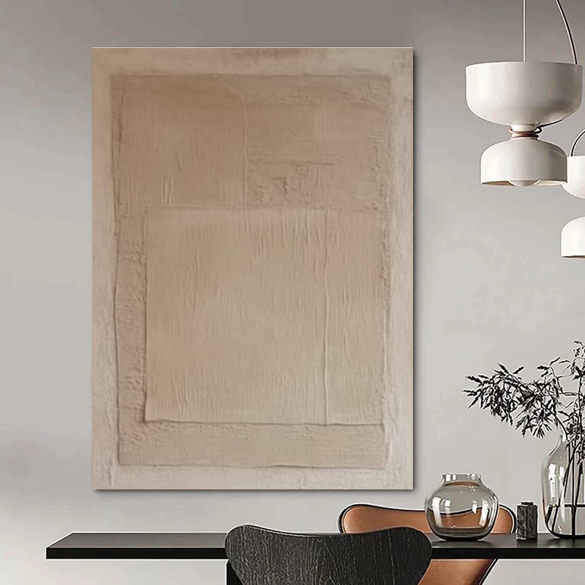 Beige Textured Layered Abstract Painting for Minimalist Living Spaces HENG360