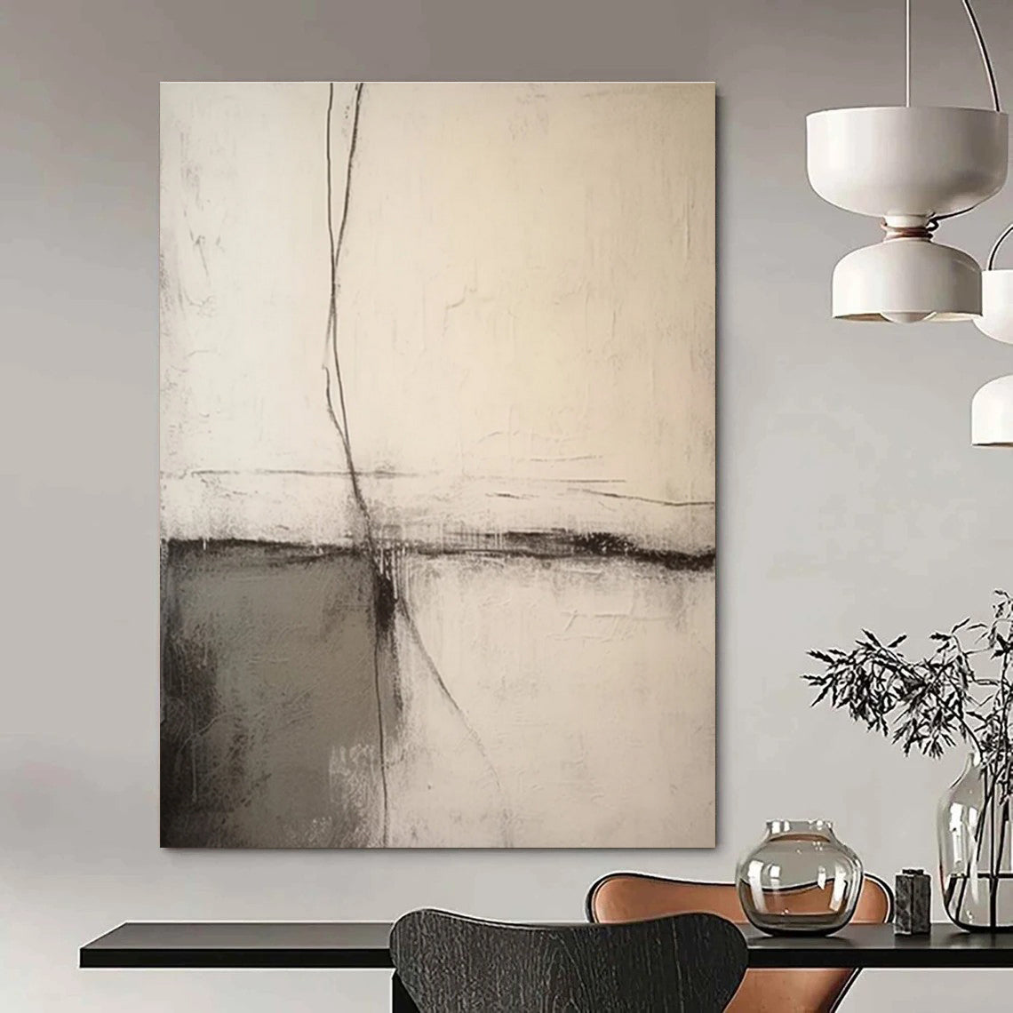 Beige Layered Minimalist Abstract Painting for Calm Interiors HENG370