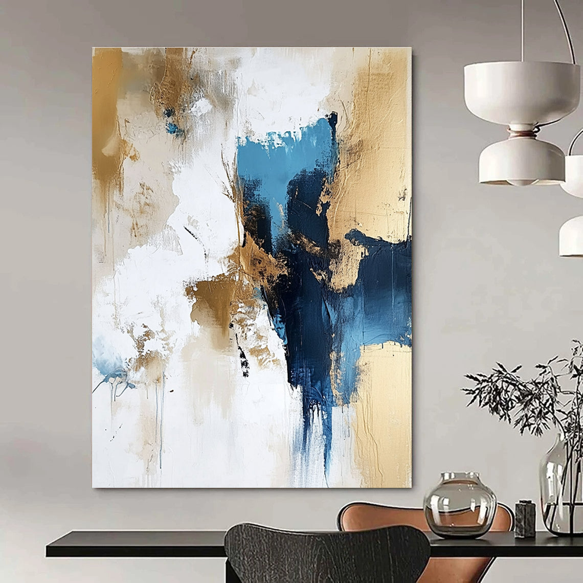 Blue and Gold Abstract Painting for Sophisticated Corporate Lounges GAB0947