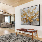 Gold and White Floral Abstract Painting for Luxurious Dining Rooms YHT246
