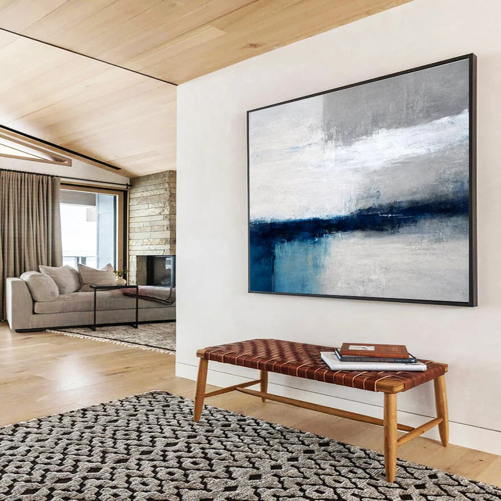 Repeated Blue - Grey Abstract Painting for Cohesive Interiors YHT058