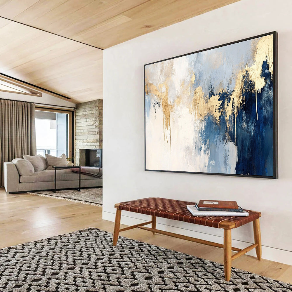 Blue - Gold Drip Abstract Expressionist Painting ABS182