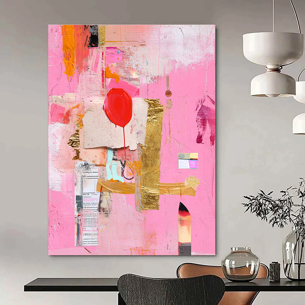 Pink Collage Abstract Painting for Bohemian - Inspired Cafes GAB1202