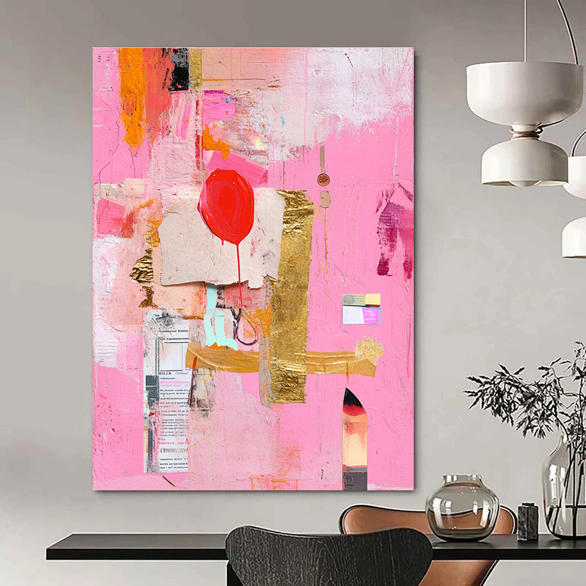 Pink Collage Abstract Painting for Bohemian - Inspired Cafes GAB1202