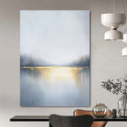 Misty Lake with Gold Abstract Painting for Elegant Retreats GAB0742