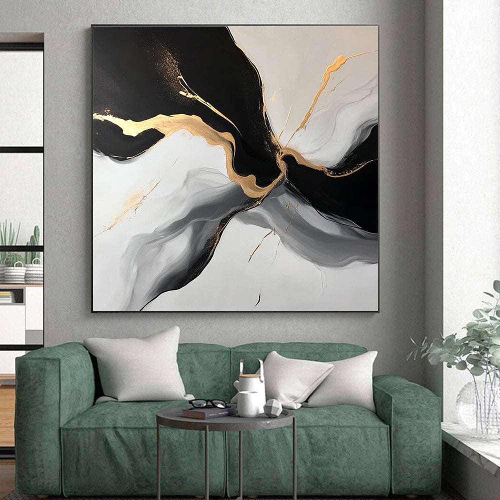 Black Gold Gray Abstract Painting with Luxurious Flows WINK510