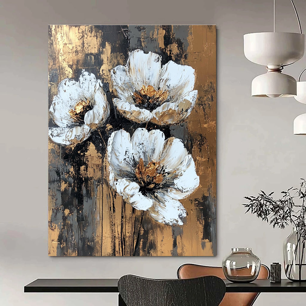 Gold - Accented Floral Abstract Painting for Luxury Dining Rooms GAB1252