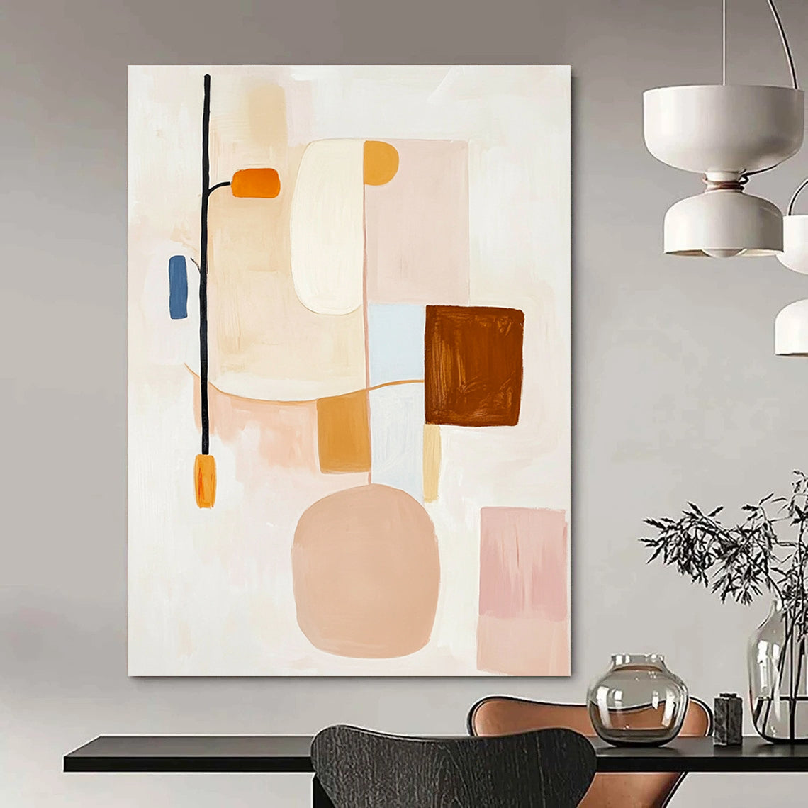 Soft Pastel Shapes Abstract Painting for Serene Interiors GAB0687