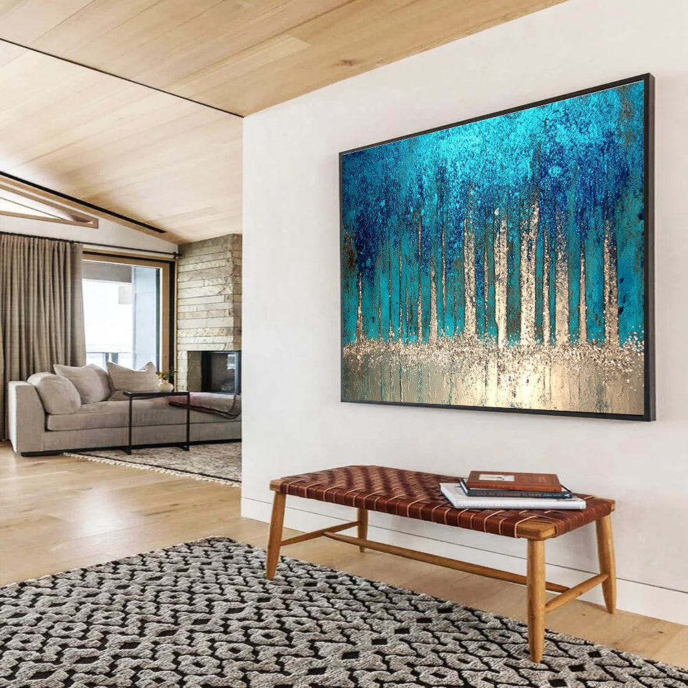 Sparkling Forest Abstract Painting with Enchanting, Textured Trees ABS504
