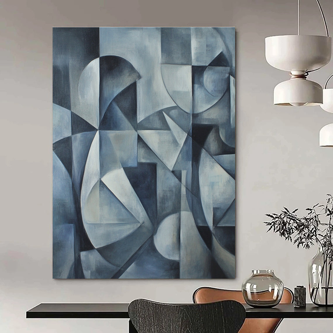 Geometric Blue Abstract Painting for Minimalist Studies GAB0751