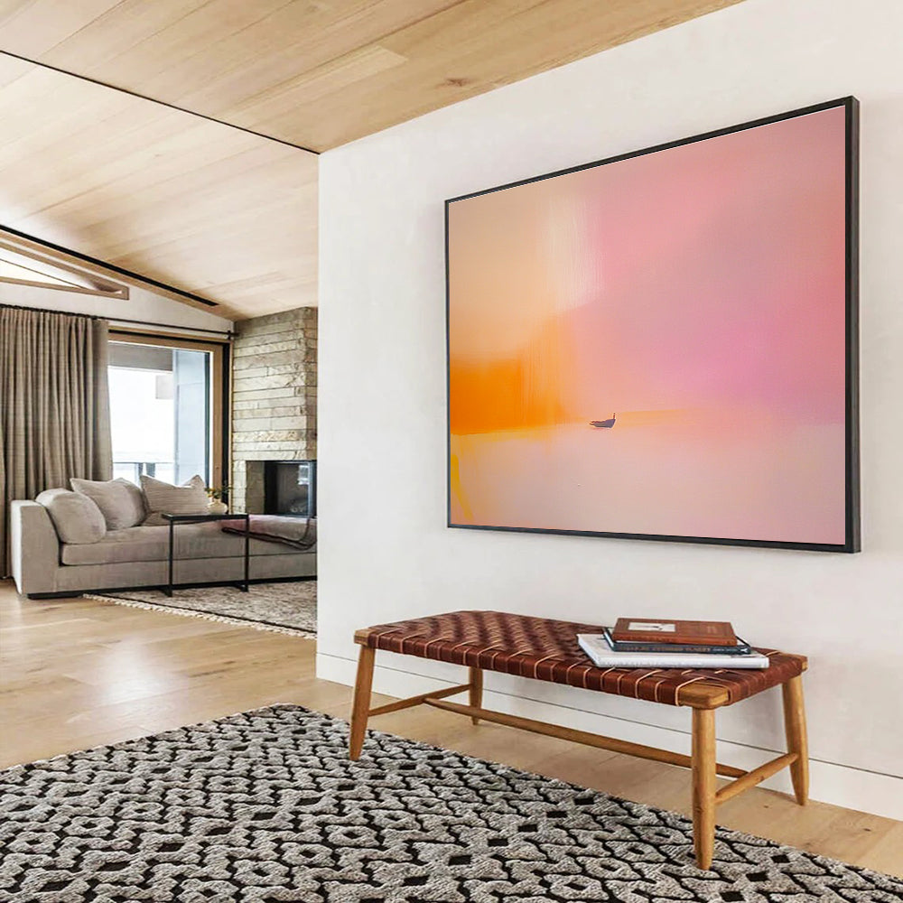 Soft Pink - Orange Abstract Boat Painting with Dreamy, Tranquil Serenity ABS488