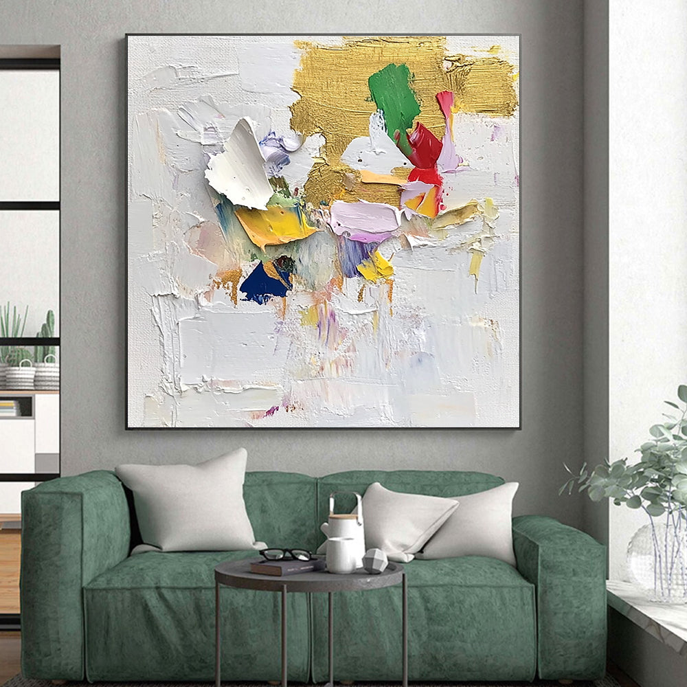 Gold Accented Abstract Collage Painting with Vibrant Shapes WINK621