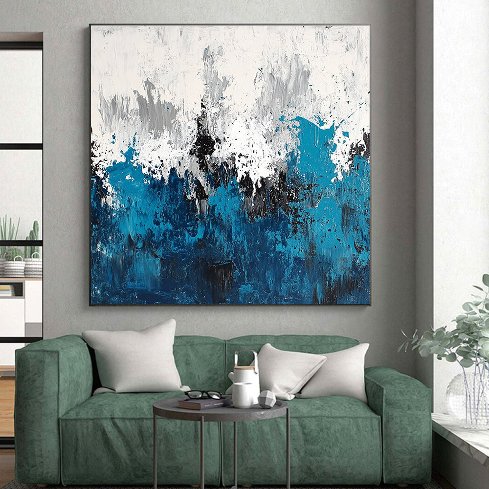 Blue White Abstract Landscape Painting with Coastal Vibes WINK572