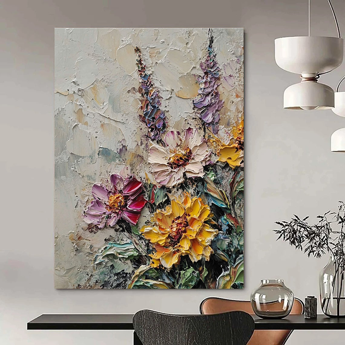 Textured Flower Bouquet Abstract Painting for Garden - Themed Cafes GAB1340