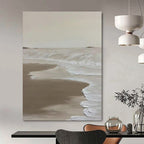 Beige Coastal Abstract Painting for Beach House Living Rooms HENG521