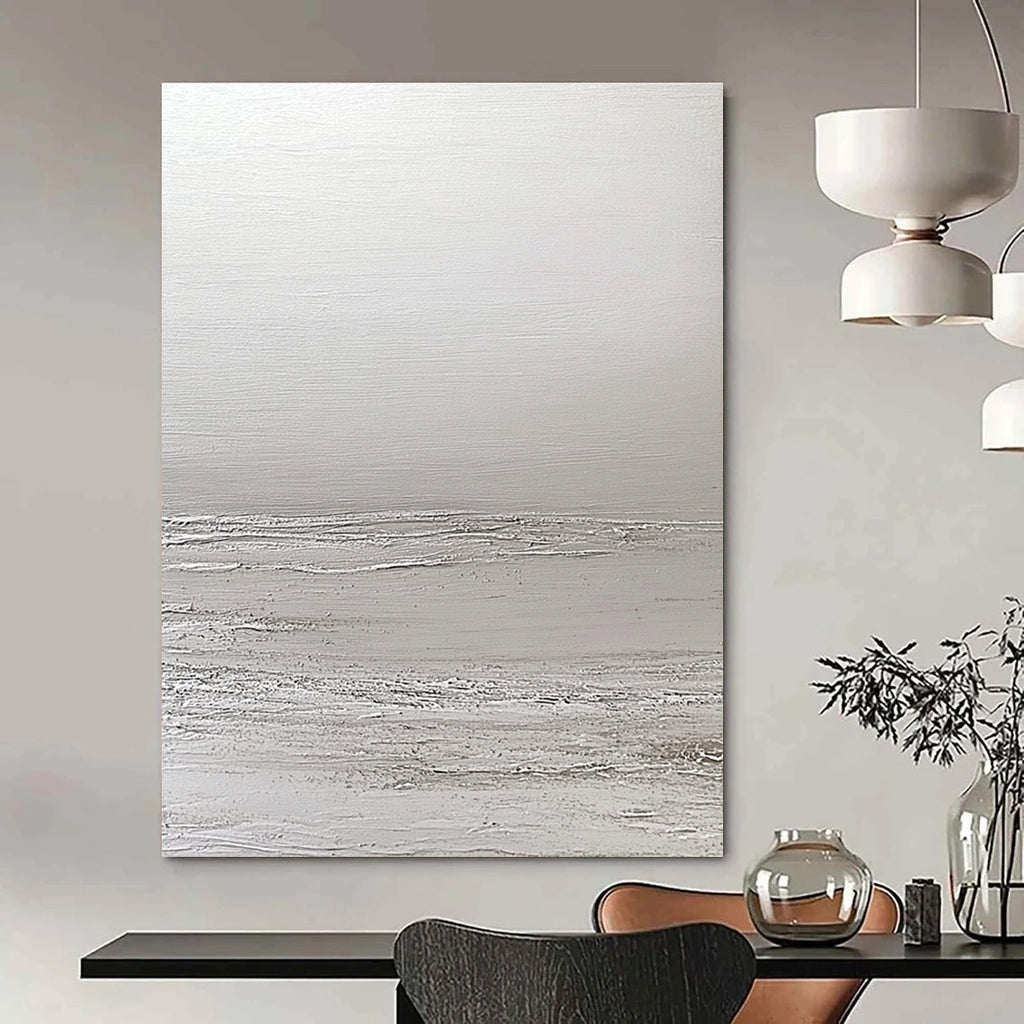White Textured Minimalism Abstract Painting of Subtle Depth GAB0167