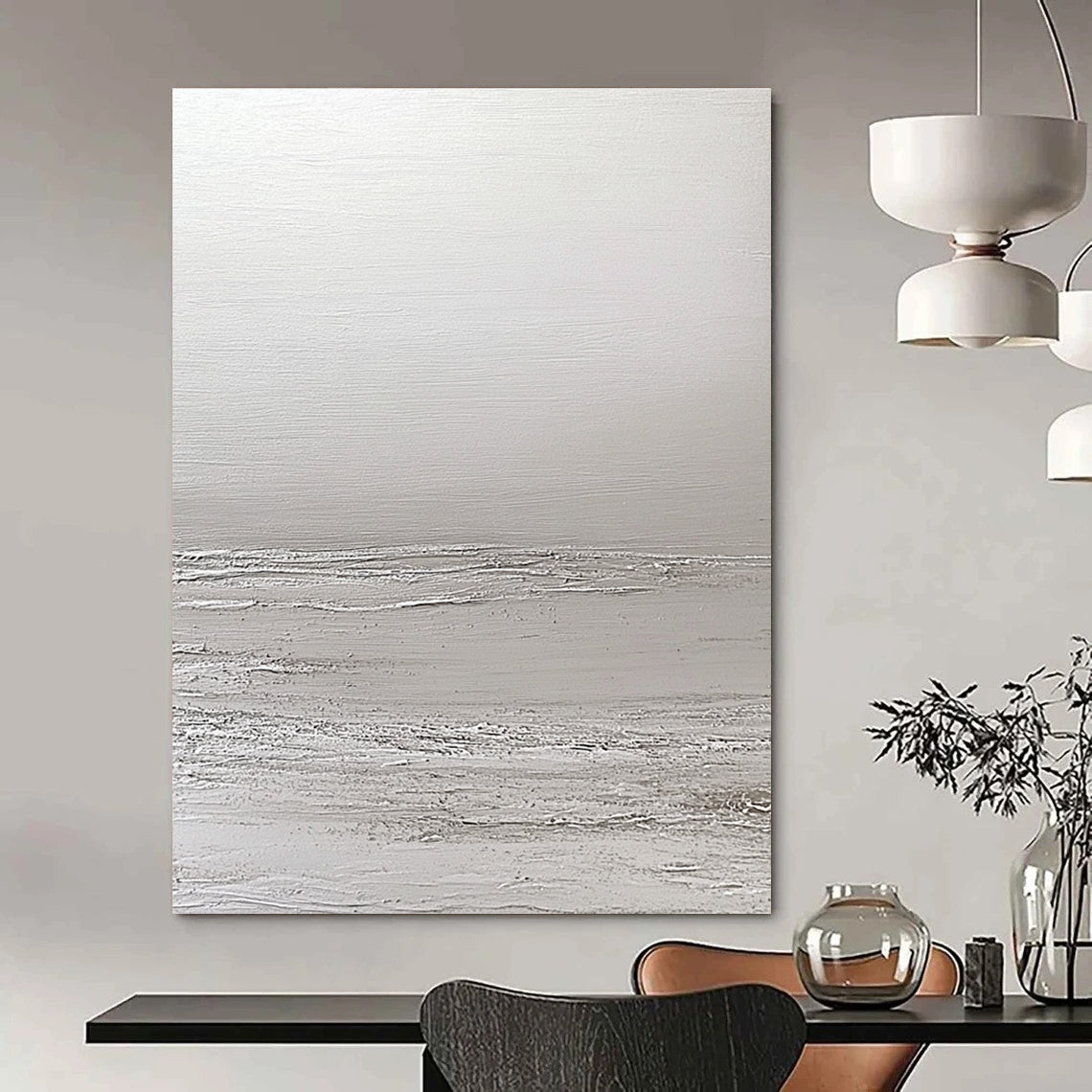 White Textured Minimalism Abstract Painting of Subtle Depth GAB0167