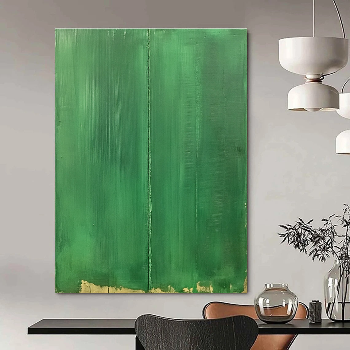 Solid Green with Line Painting of Understated Contrast GAB0145