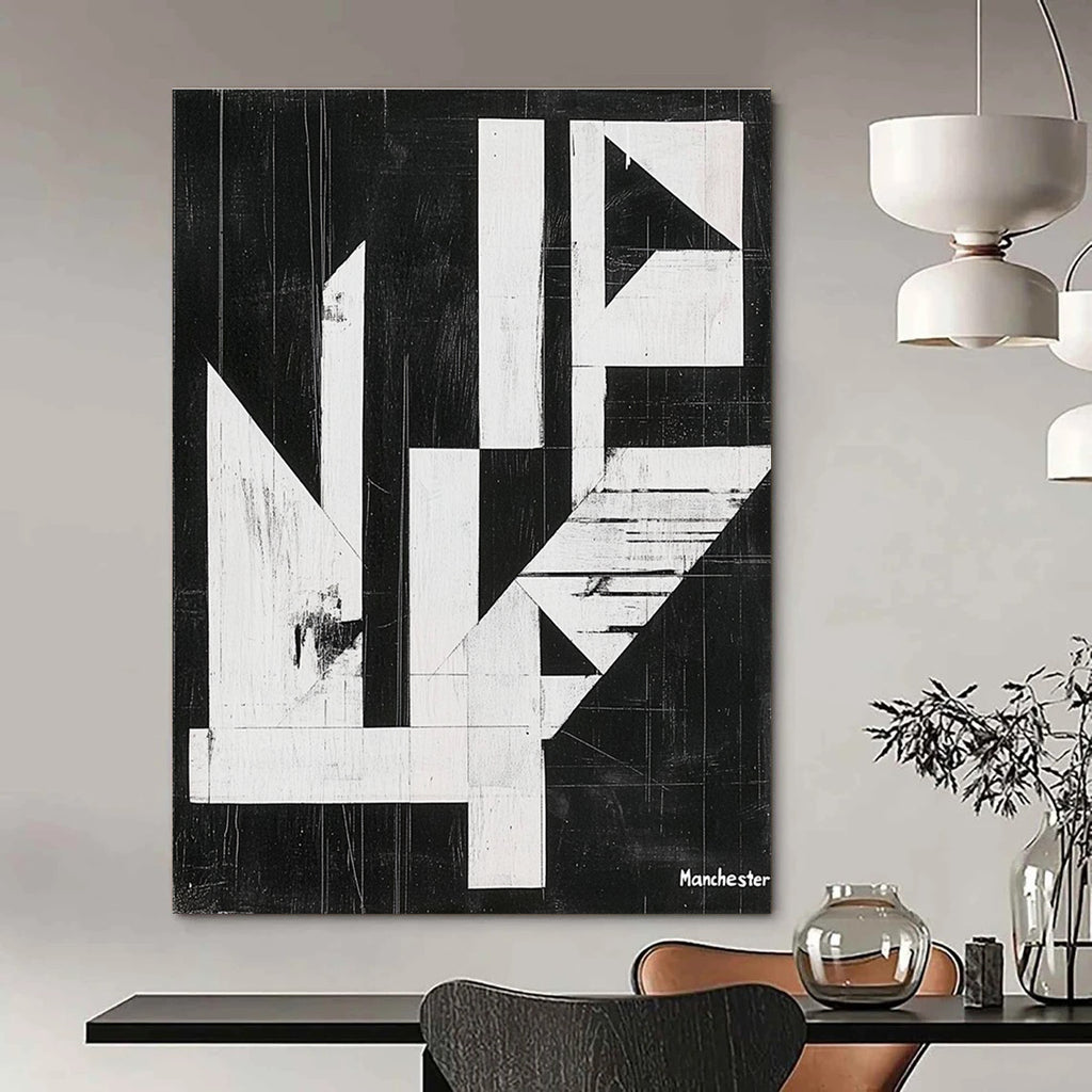 Geometric Black and White Abstract Painting of Architectural Form GAB0197