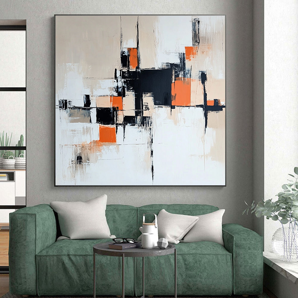 Beige Black Orange Abstract Painting with Modern Simplicity WINK457