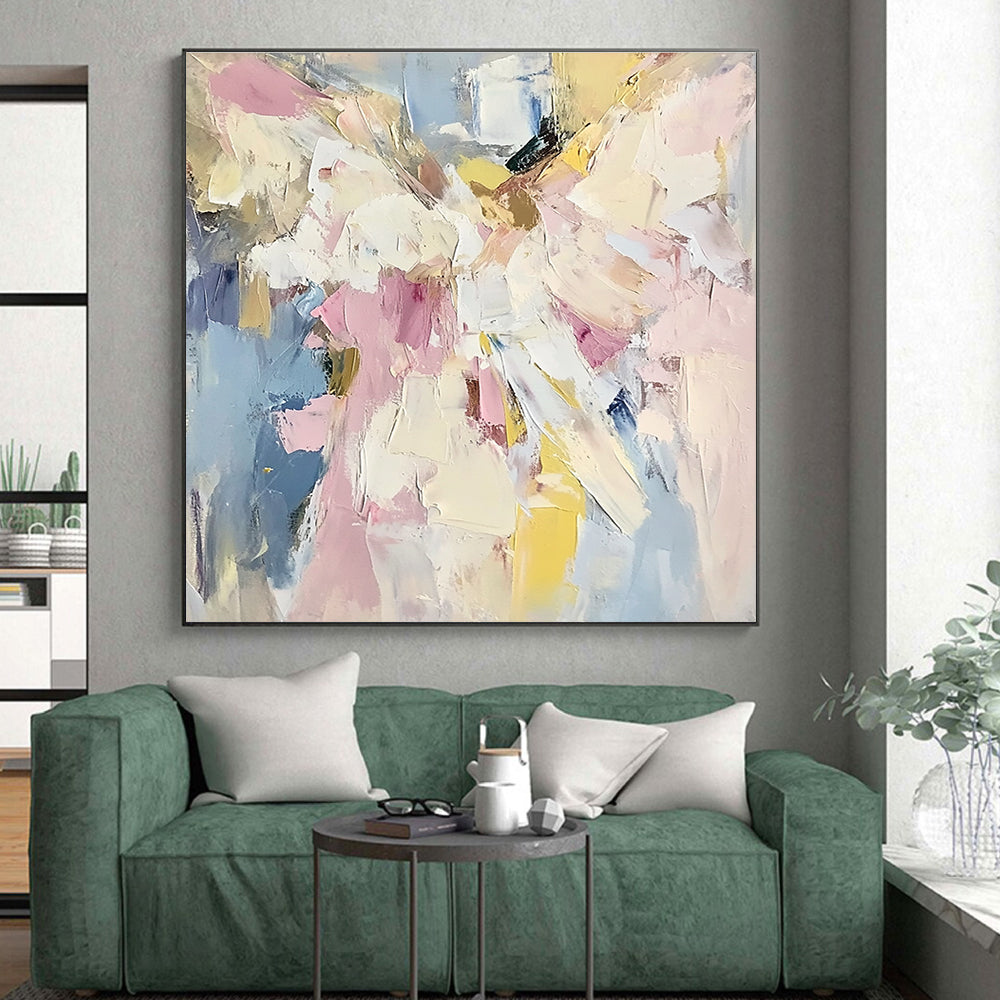 Pink Blue Yellow Abstract Painting with Cheerful Vibrancy WINK467
