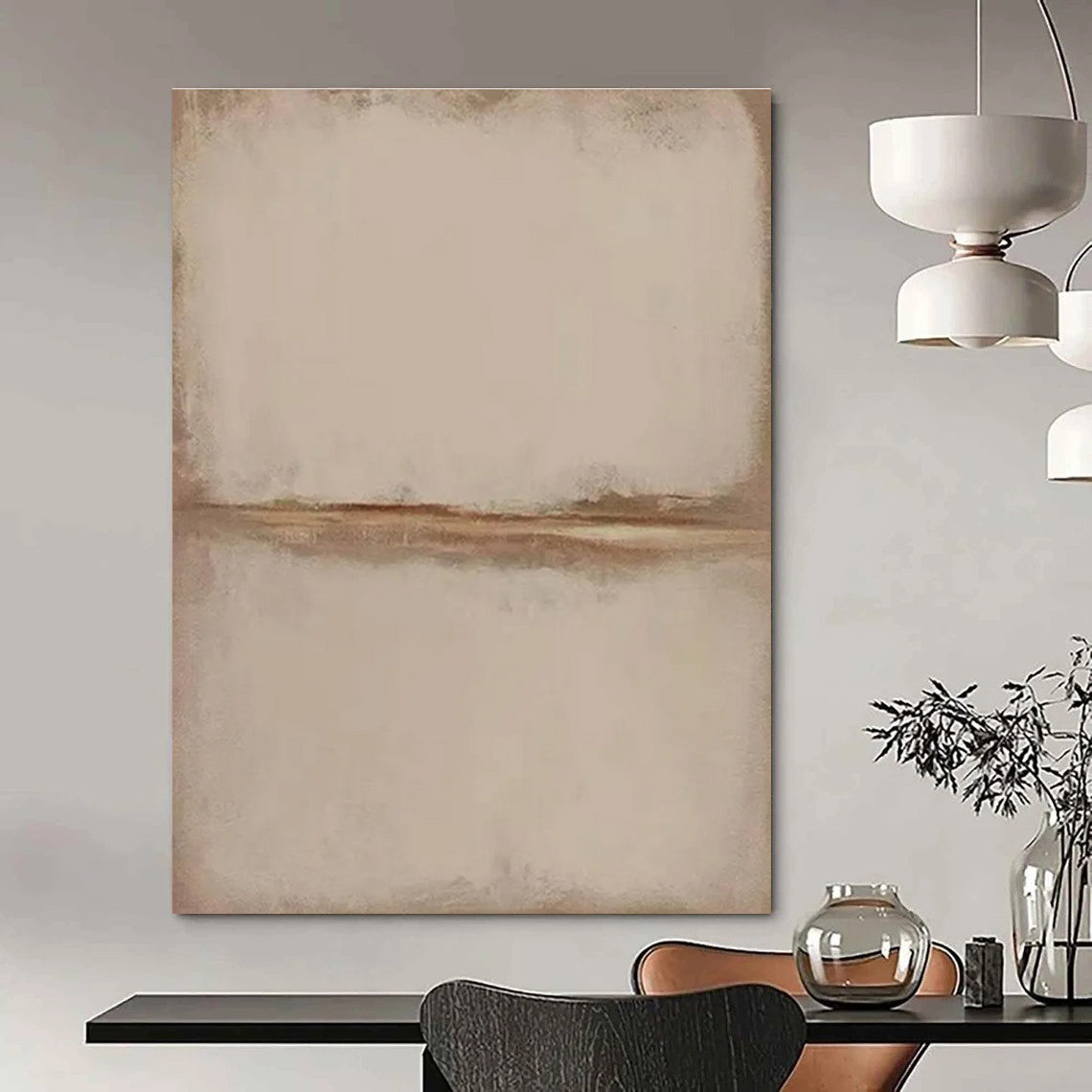 Beige and Brown Minimalist Abstract Painting for Timeless Home Offices HENG494